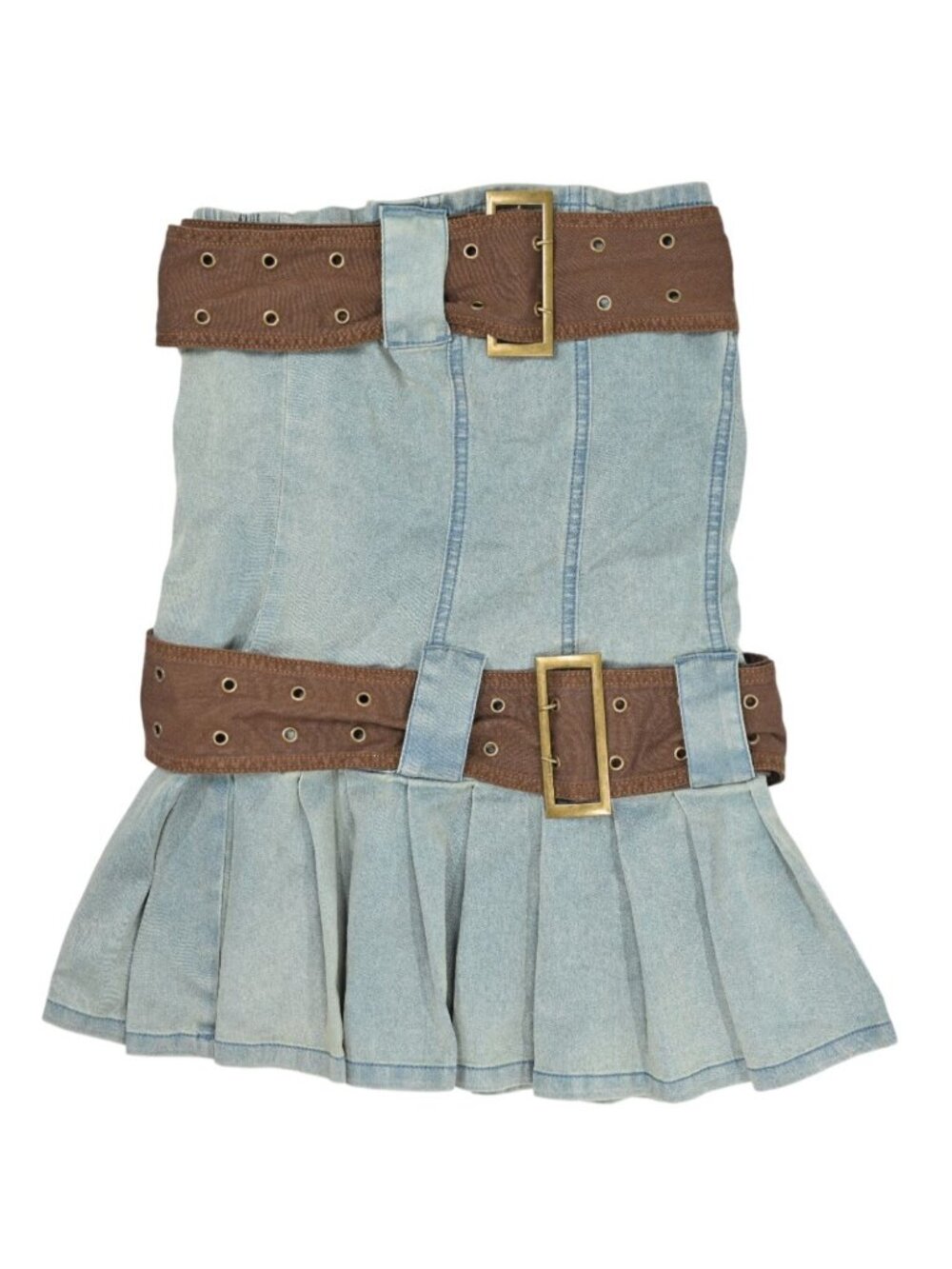 Finesse Cambry Pleated Denim Dress in Blue